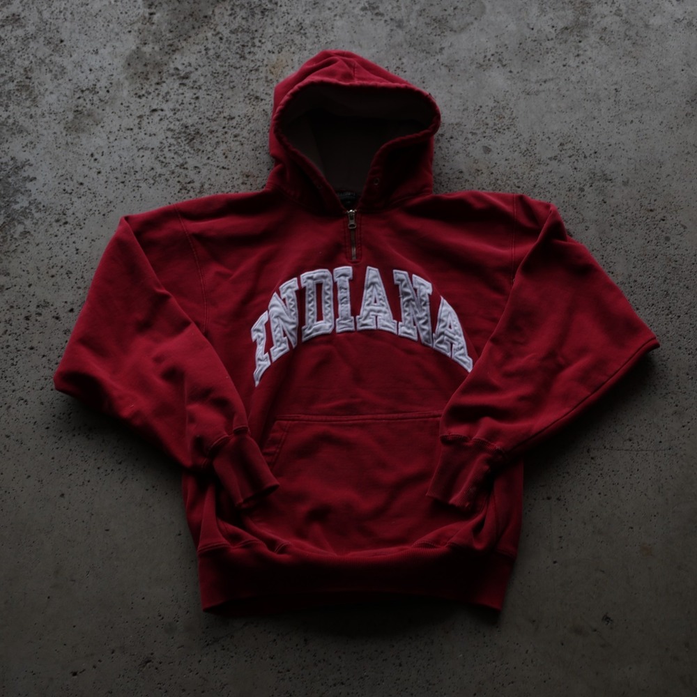Y2K Steve & Barry's Indiana Hoodie Quarter Zip Size S/M Red Stitched Hoosiers